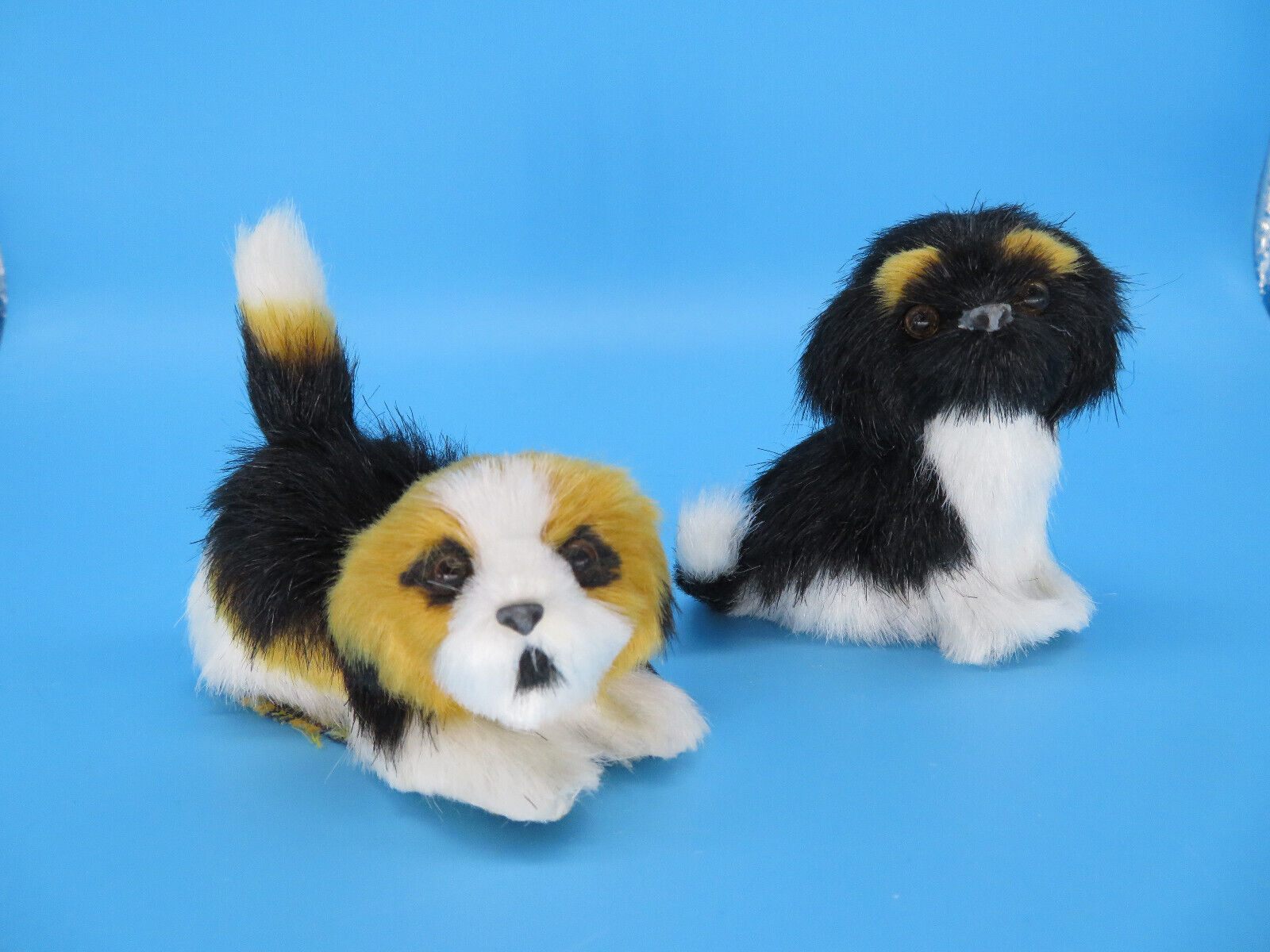 Soft Fur Long Haired Dog Figurine White Brown Black Puppy Home Decor Miniature