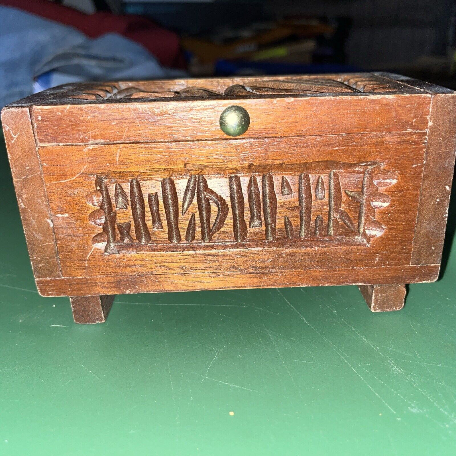 Honduras Hand Carved Box Vintage  Hinged Lid Wooden Trinket Box