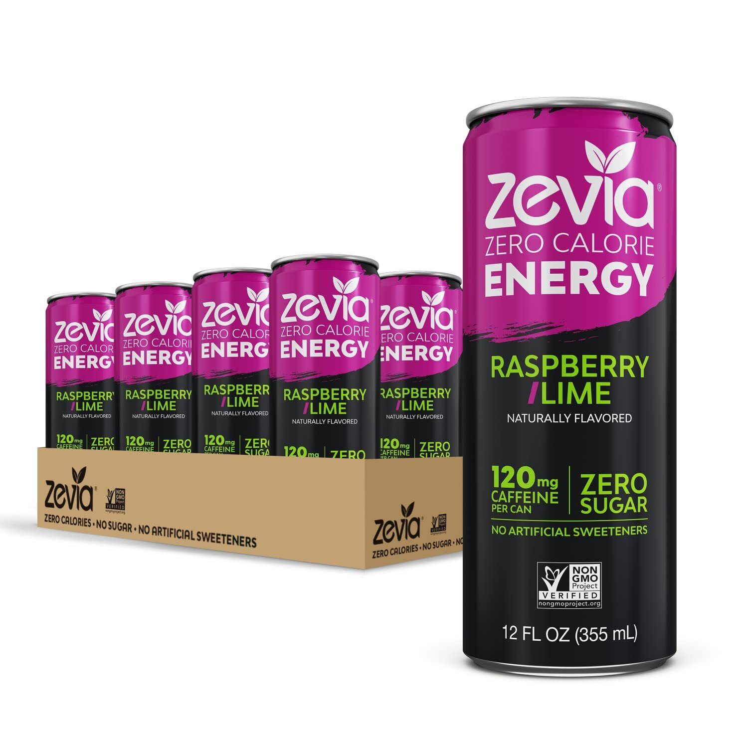 Zevia Zero Calorie Energy Drink Raspberry Lime 12 Ounce Cans Pack of 12
