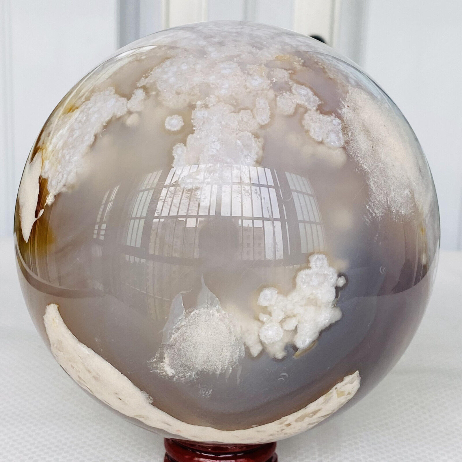 2380g Natural Cherry Blossom Agate Sphere Quartz Crystal Ball Healing Gem