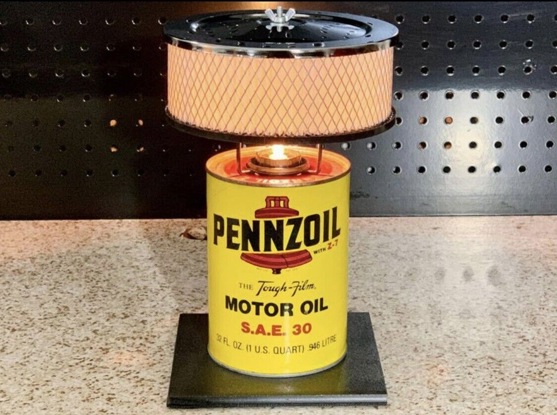 Authentic Pennzoil Tough Film Oil Can Lamp with Chrome Air Cleaner Shade