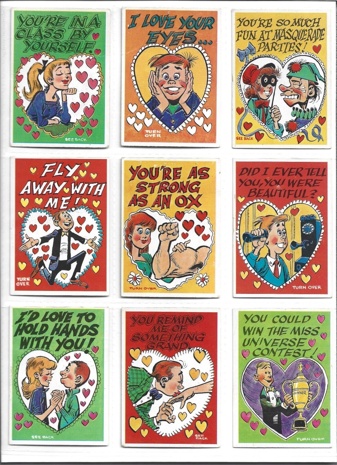 Topps 1960 Funny Valentine Near Complete Card Set - 63 of 66 Cards + 5 \