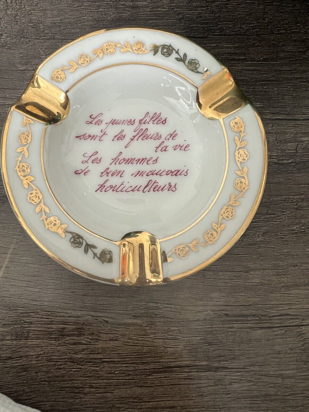 Vintage Ashtray Paris Porcelain Cheeky Saying Gold Trinket Limoges