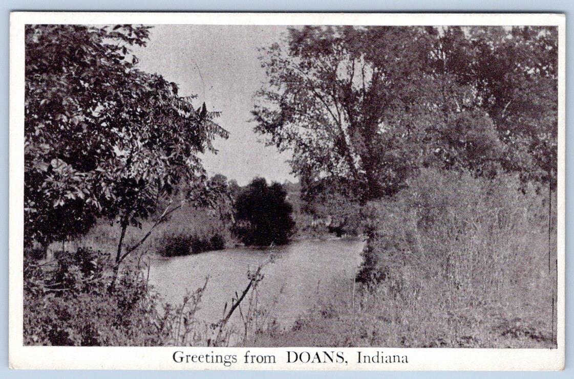 GREETINGS FROM DOANS INDIANA 1910's ERA ANTIQUE POSTCARD FANCY BACK