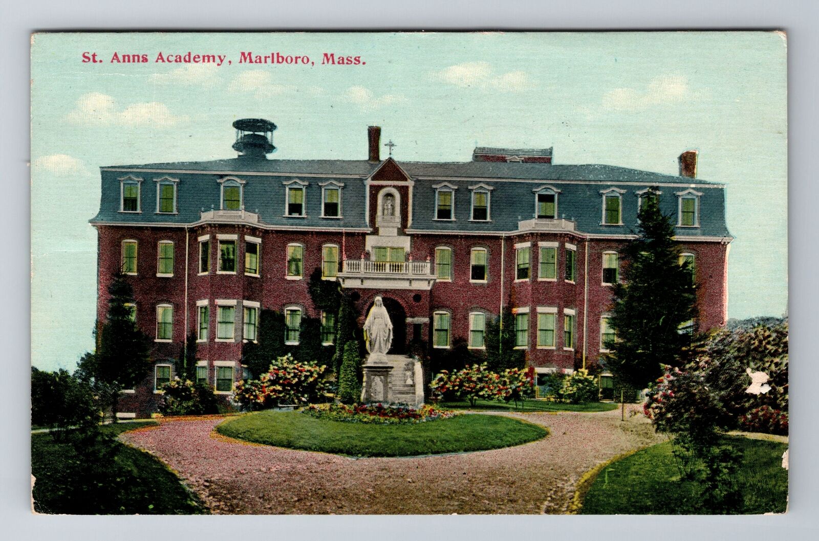 Marlboro, MA-Massachusetts, St. Anns Academy Statue c1912, Vintage Postcard