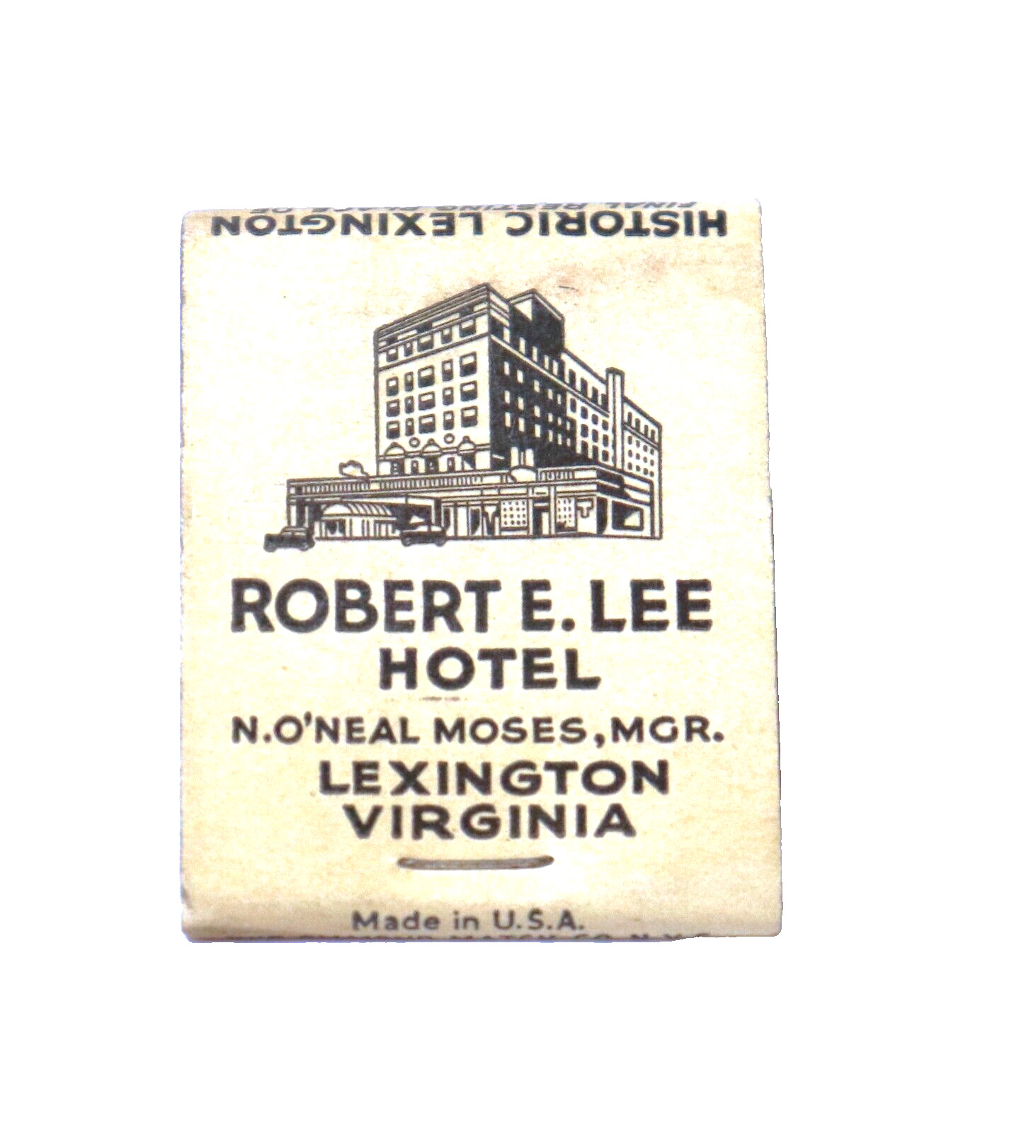 Vintage Robert E. Lee Hotel Lexington VA Full Matchbook Unstruck