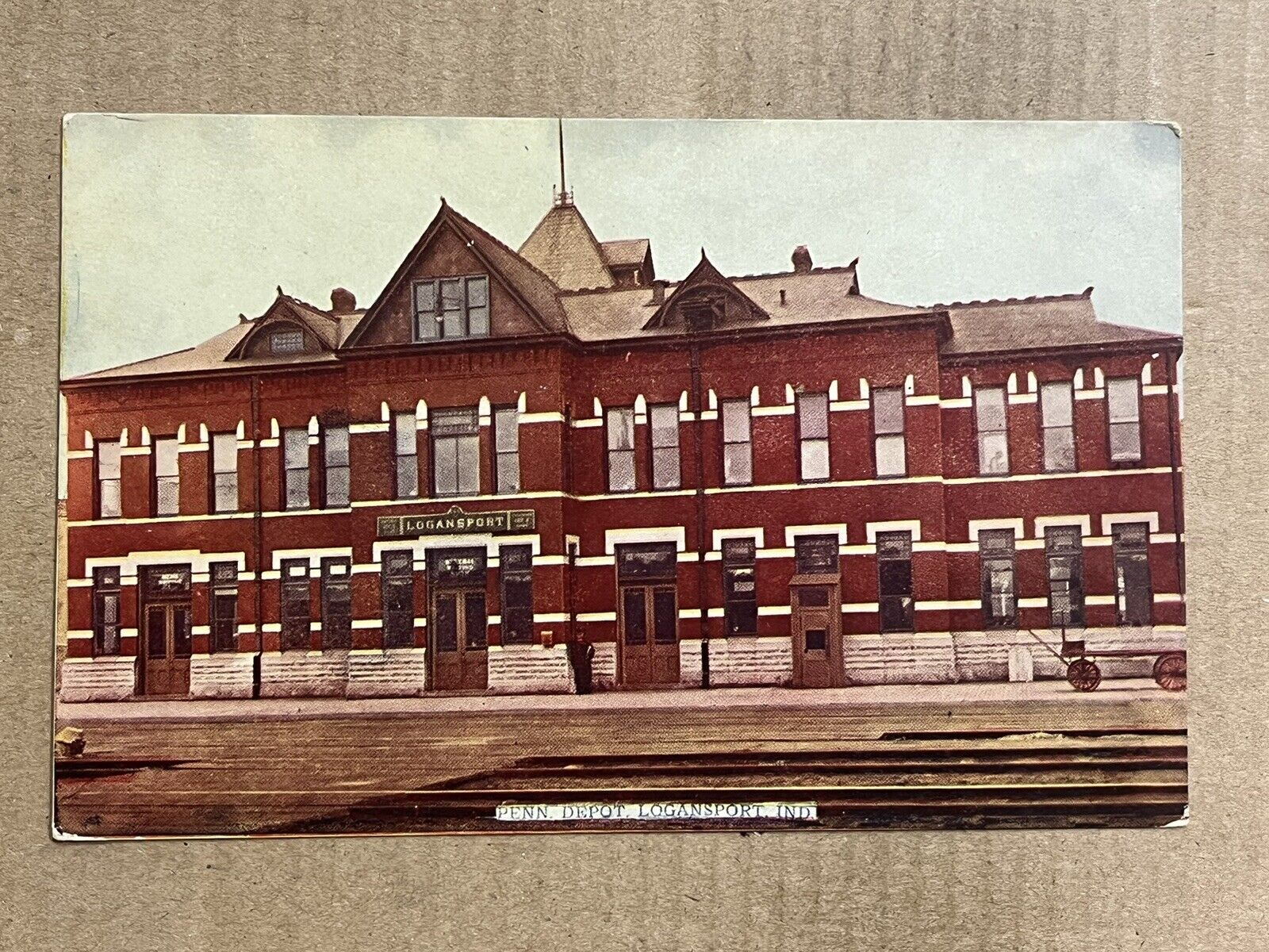 Postcard Logansport IN Indiana Pennsylvania Railroad Depot Train Station Vintage
