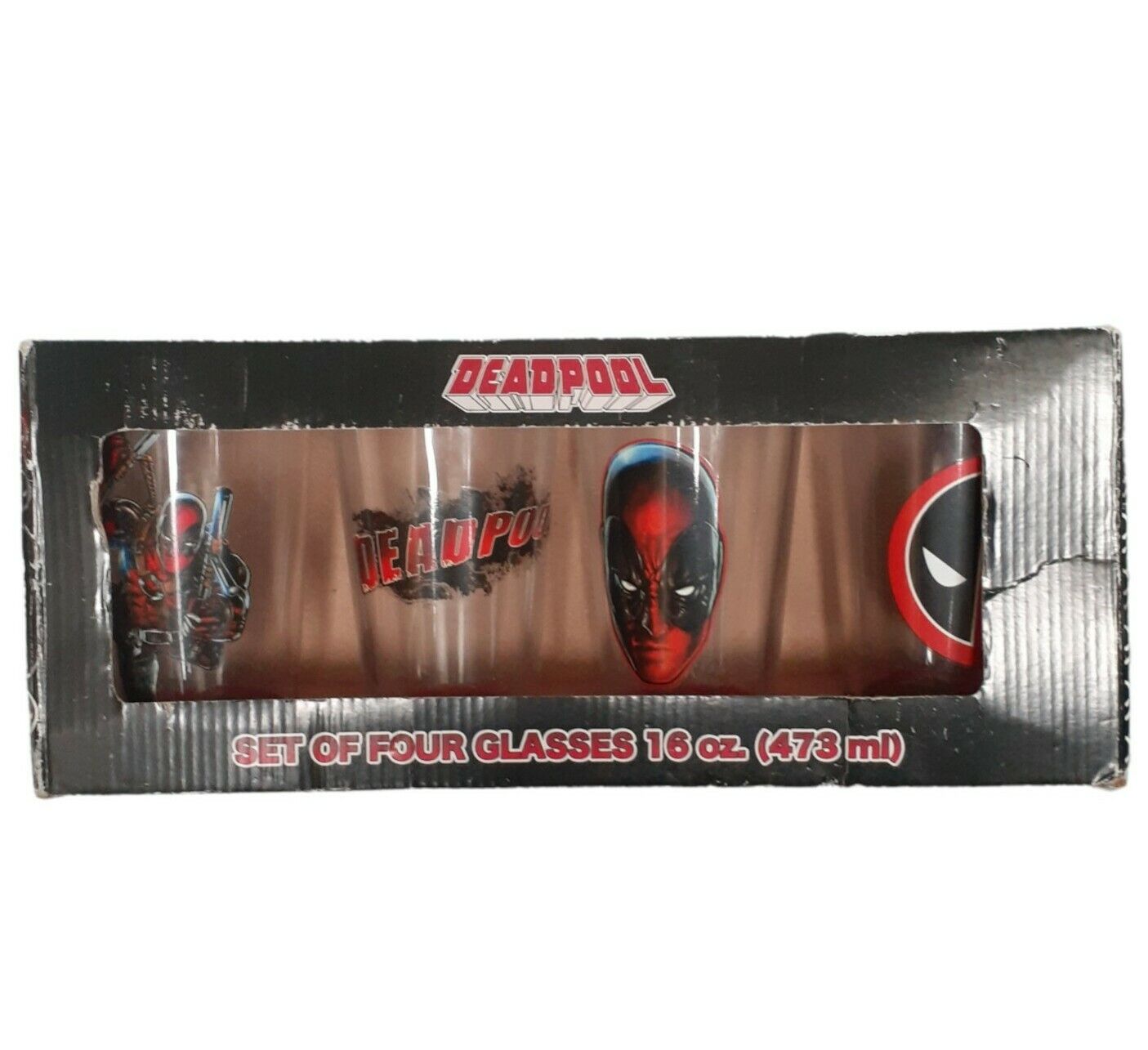 4 Marvel Deadpool Drinking Glass Set X Force Attack Logo Pint Beer Bar