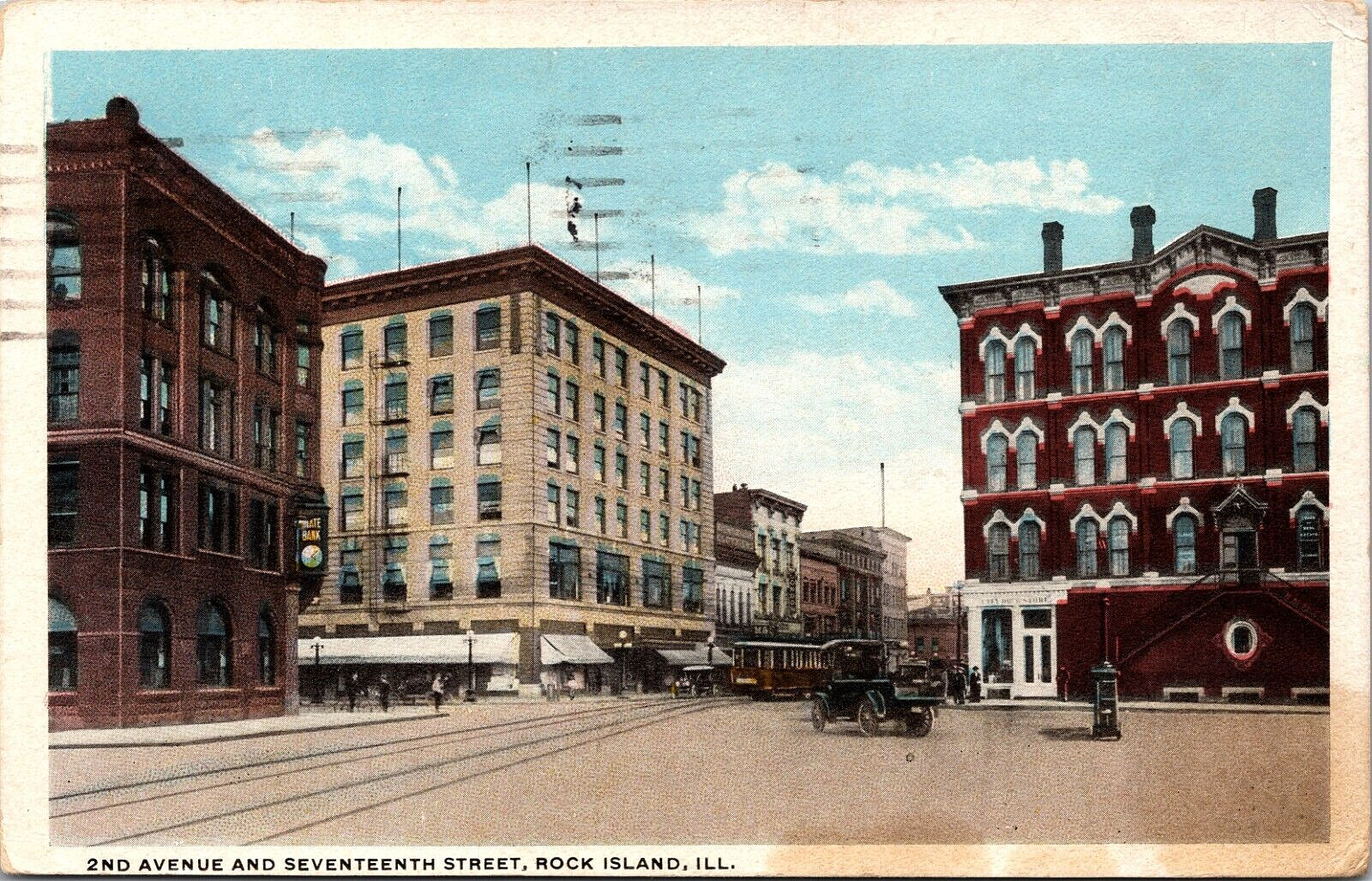 Vintage Postcards Illinois.  2nd. Avenue and Seventeenth St. Rock Island, 1921