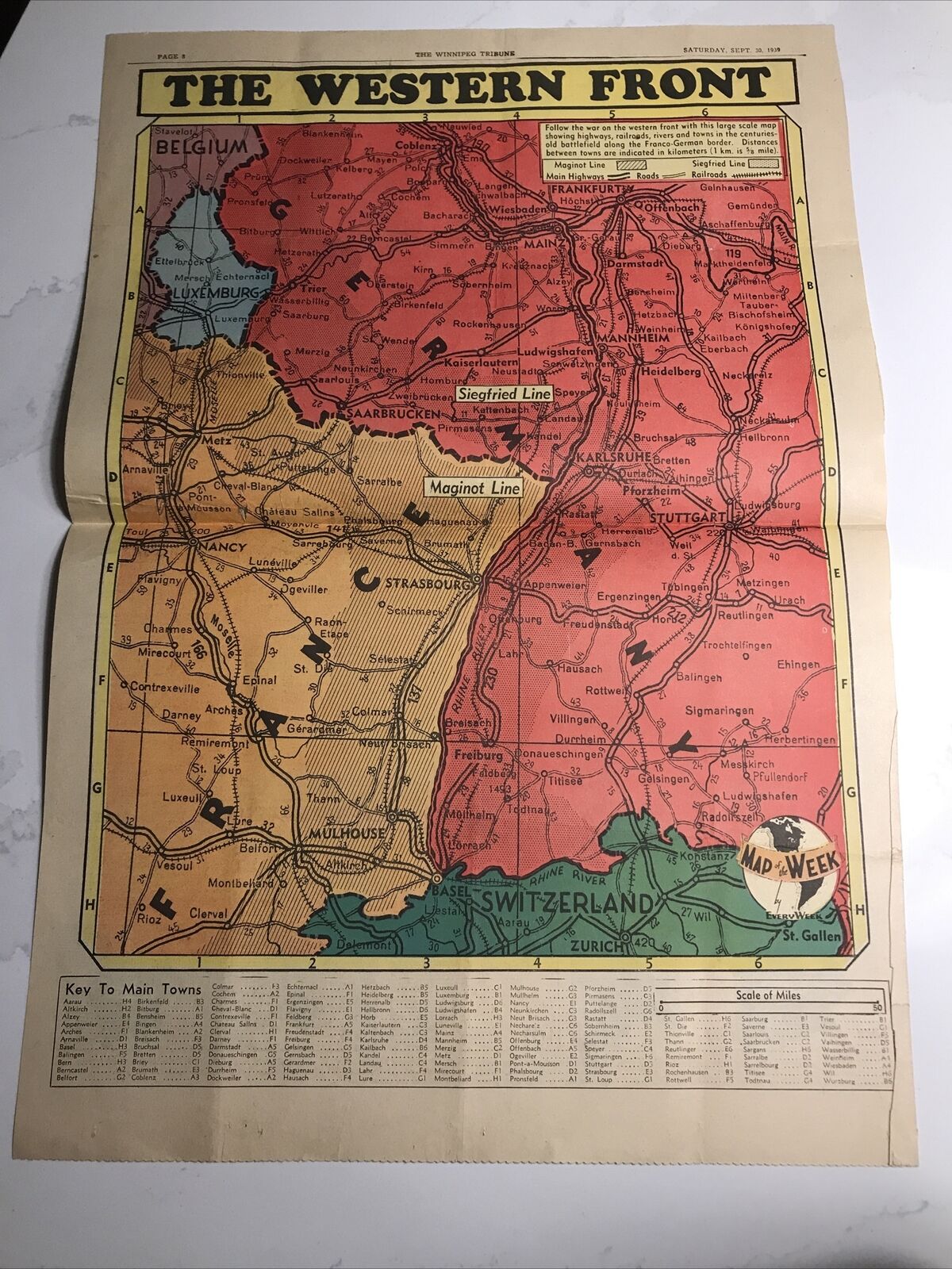 Winnipeg Tribune Newspaper September 30 1939 Single Page WWII Western Front Map
