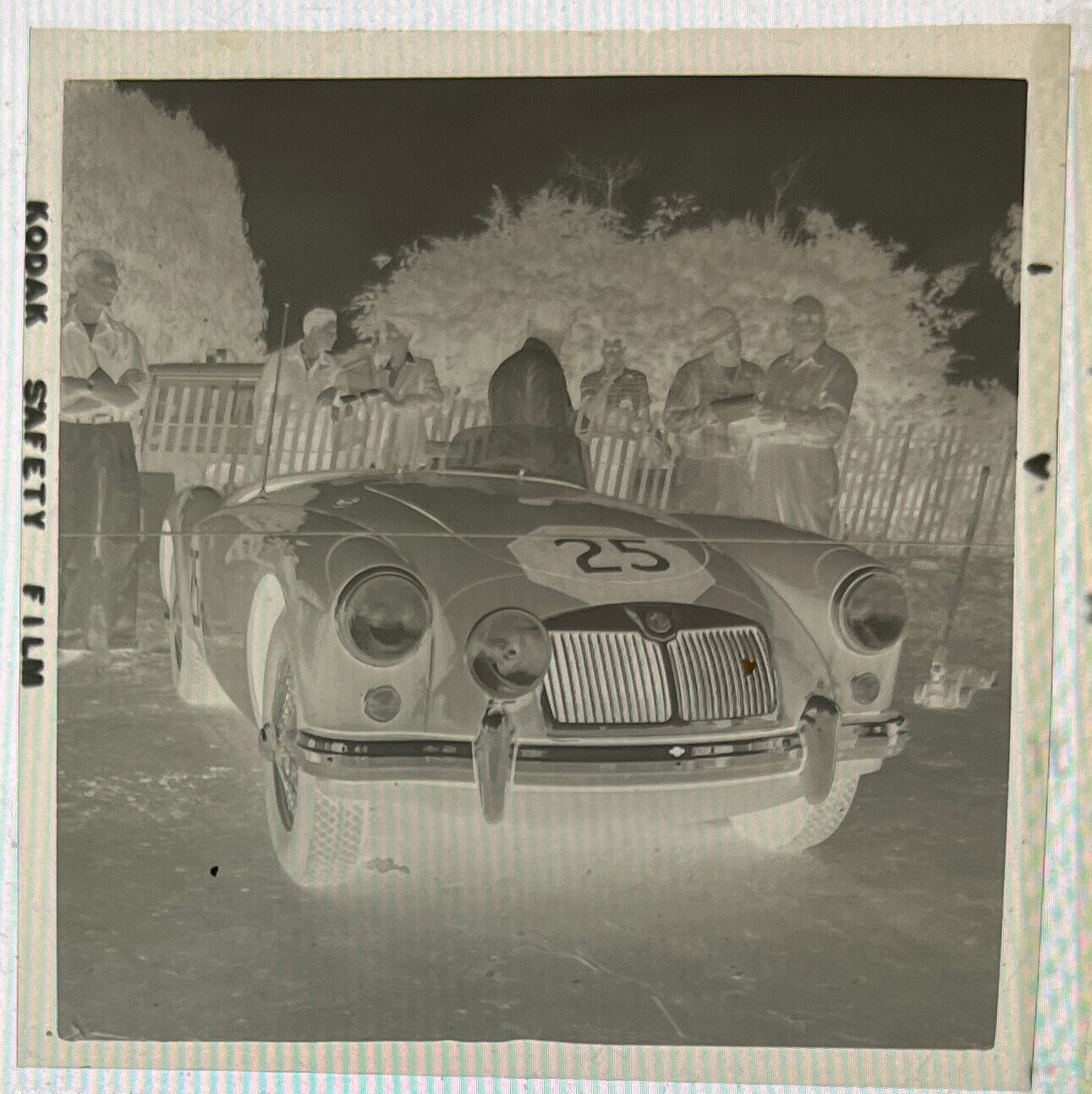 Vintage BW Kodak negative / MG-A at Torrey Pines Races, 1955