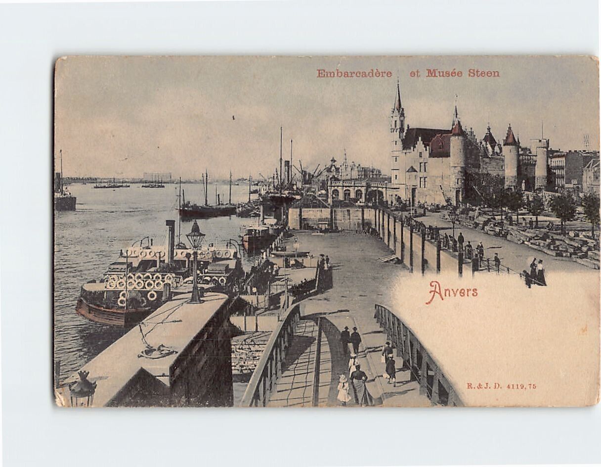 Postcard Embarcadère et Musée Steen Antwerp Belgium