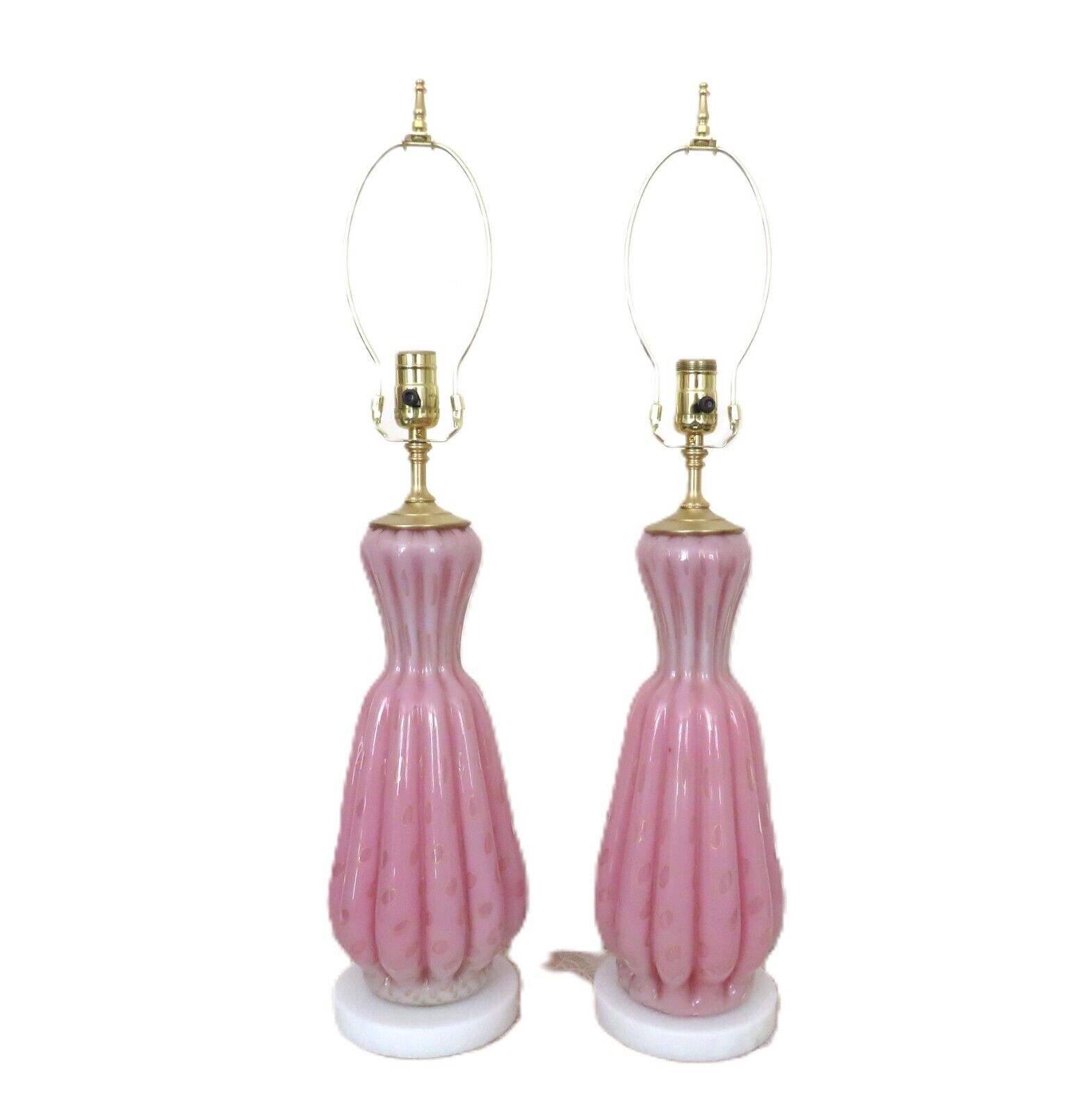 Pair of Barovier & Toso Murano Pink Glass Table Lamps Italian Mid Century Modern