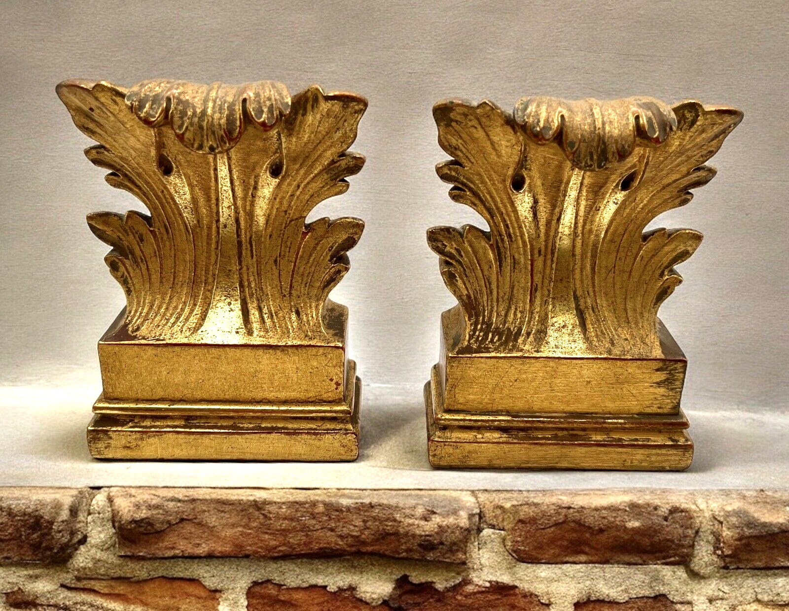 Vintage BORGHESE FLORENTINE LEAF SCROLL Neoclassical GOLD Pair of BOOKENDS SET
