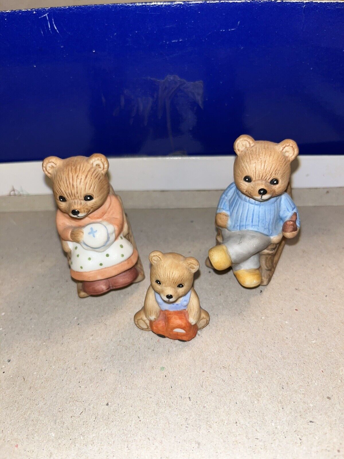 Homco Bear Family of 3 Figurines Retired Home Interiors #1470 Rocking Chair Bear