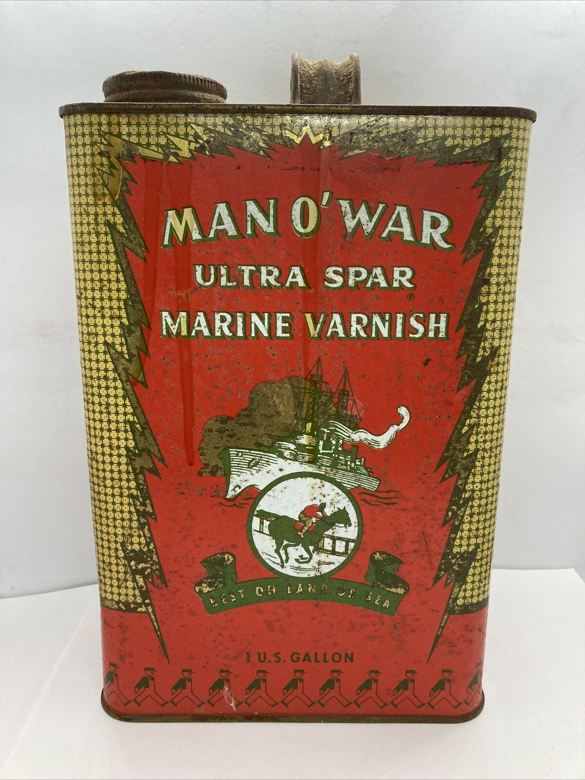 Vintage Advertising Man O’War Ultra Spar Marine Varnish Can Tin Gallon Empty