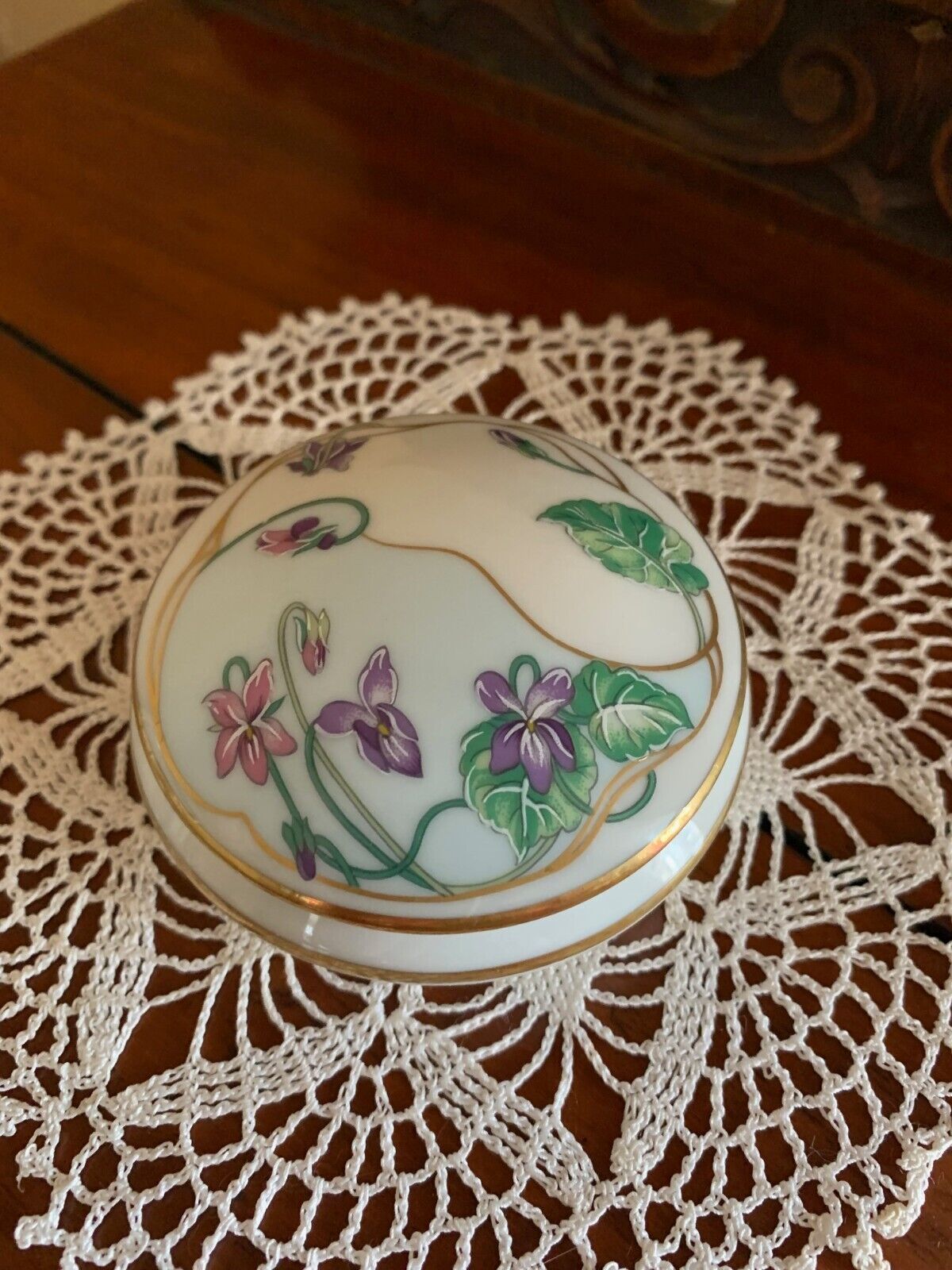 Limoges Castel France Violets Trinket Box Porcelain Jewelry Lidded