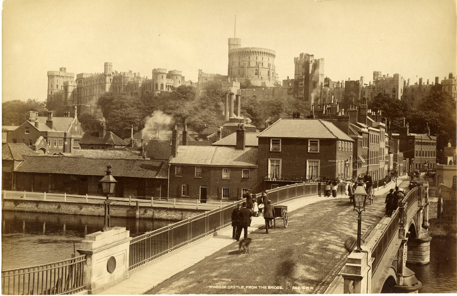 G.W.W., UK, Windsor Castle from the Bridge Vintage Albumen Print. Vintage Engla