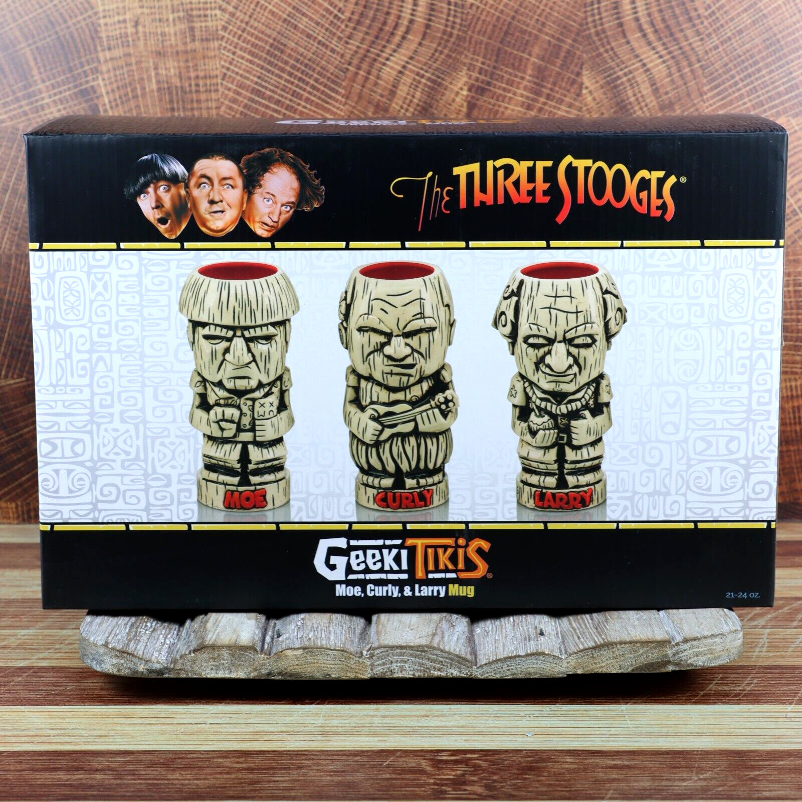 Geeki Tikis The Three Stooges Moe Curly Larry 3-Pack Tiki Mug Set Stoneware