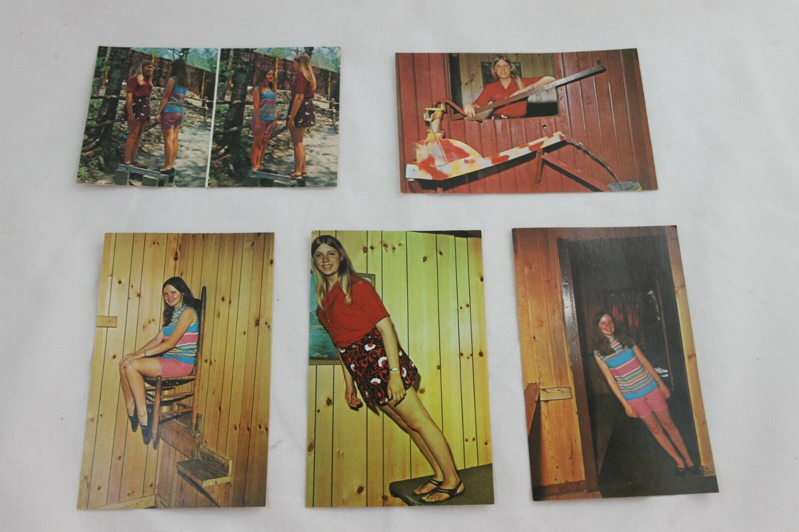 Lot of 5 1970s Vintage Mystery Hills Irish Hills MI Post Cards Unused Cute Girls