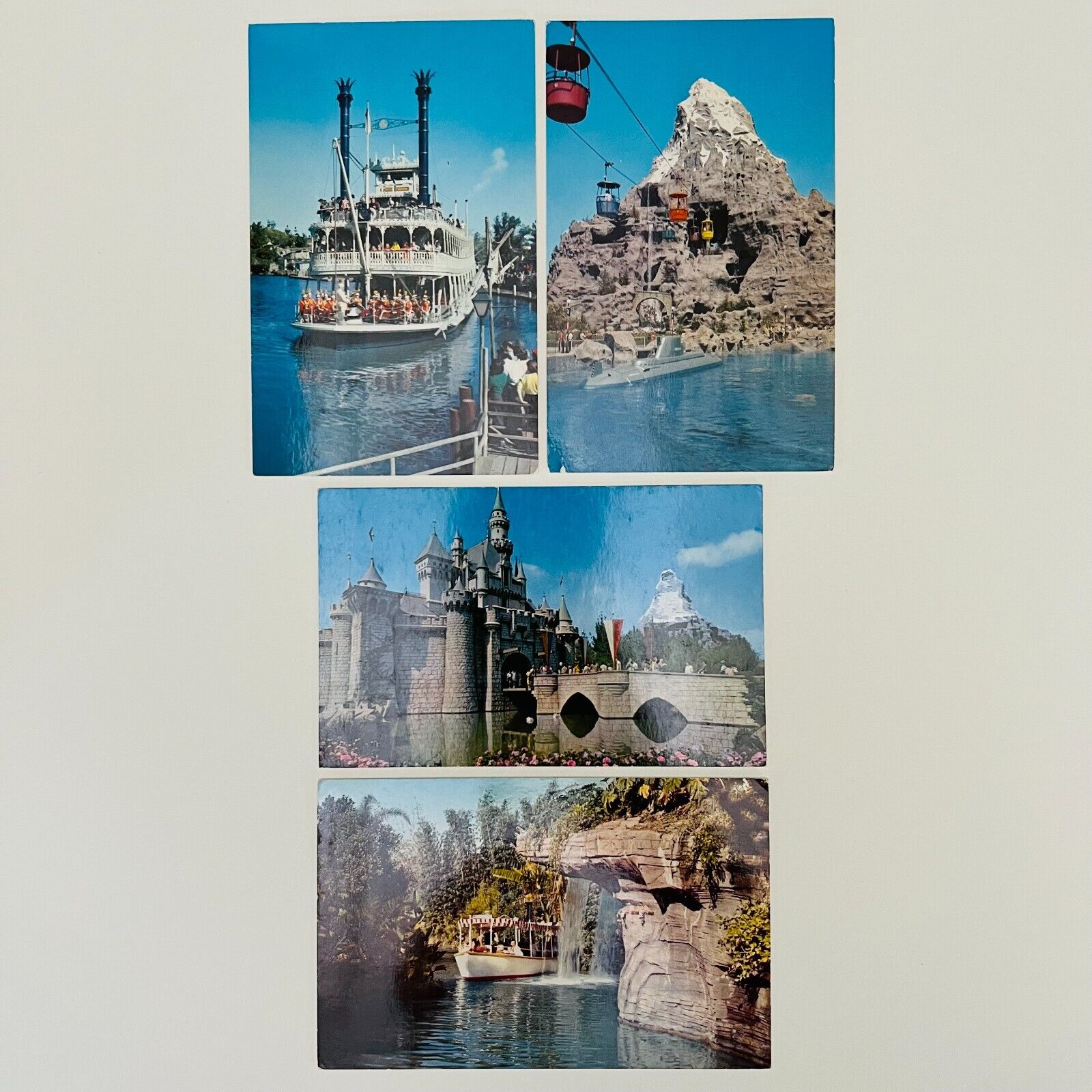 Lot of 4 Vintage Disneyland Postcards - Castle - Steamboat - Jungle - Matterhorn