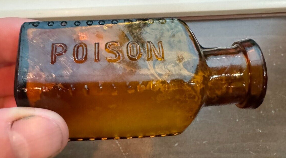 KV-1 Amber Poison Bottle 1900 Halloween Décor Embossed