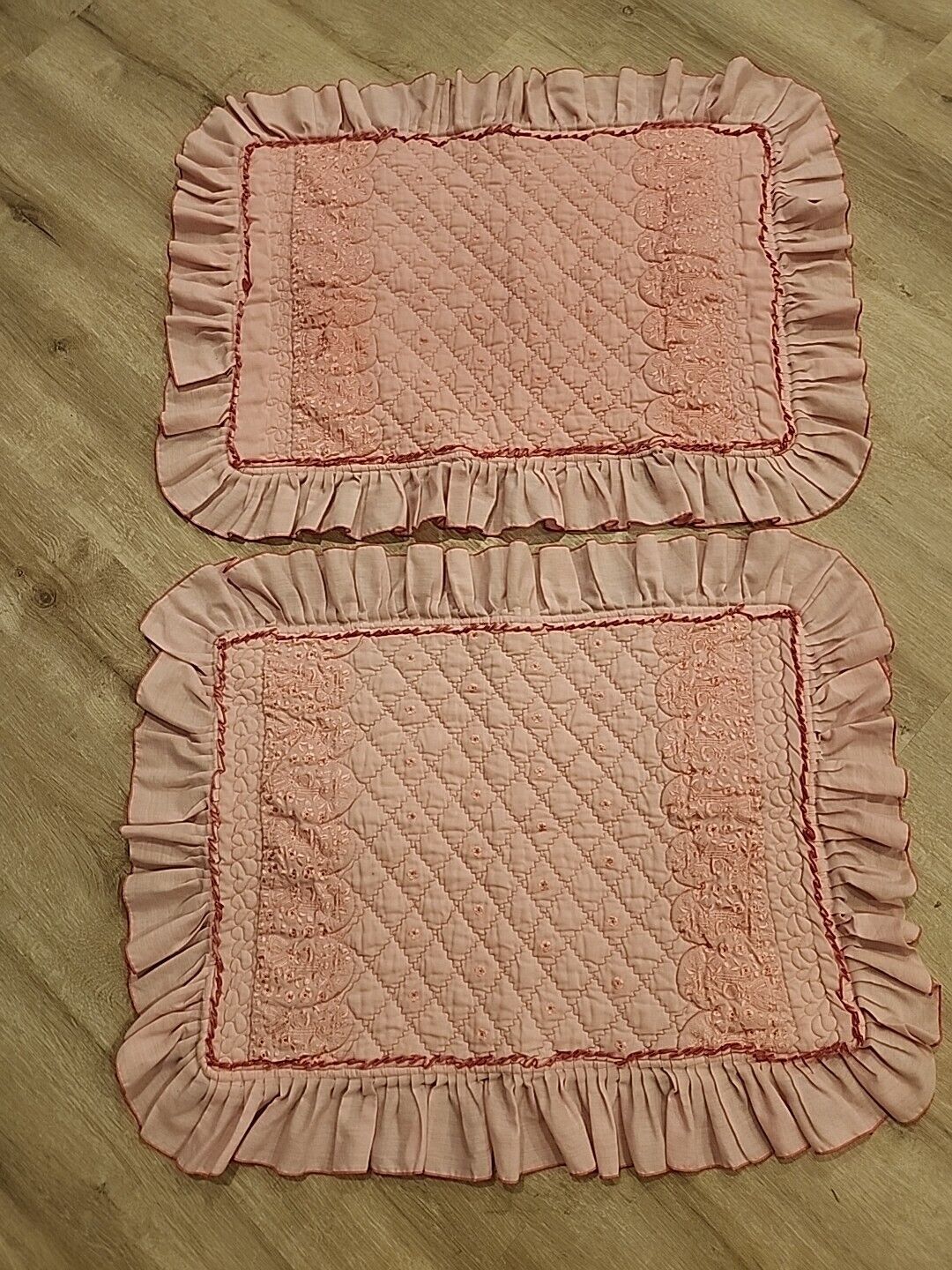 Pair Embroidered Pink Girl Pillowcase Shams Ruffle Cottagecore Barbie Core Set 2