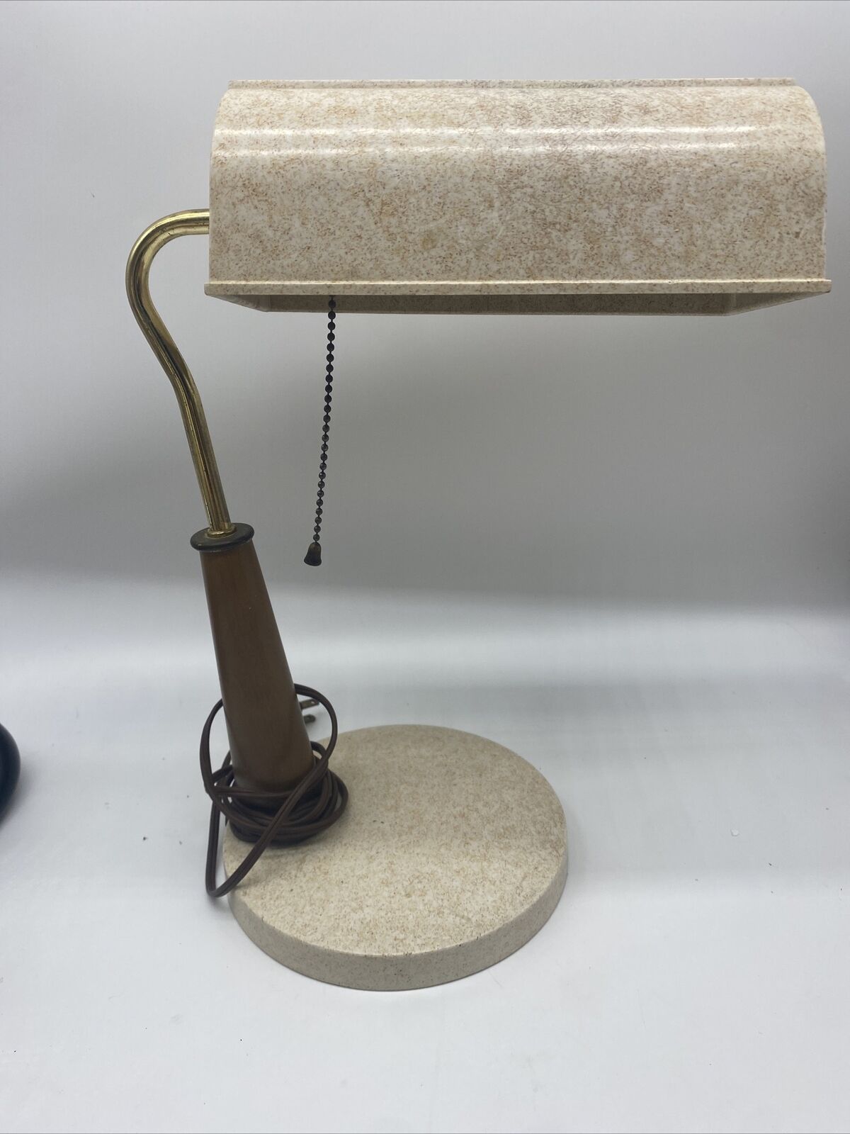 Vintage Banker's Desk Lamp Mid Century Modern Melamine Wood Pull Chain Lamp