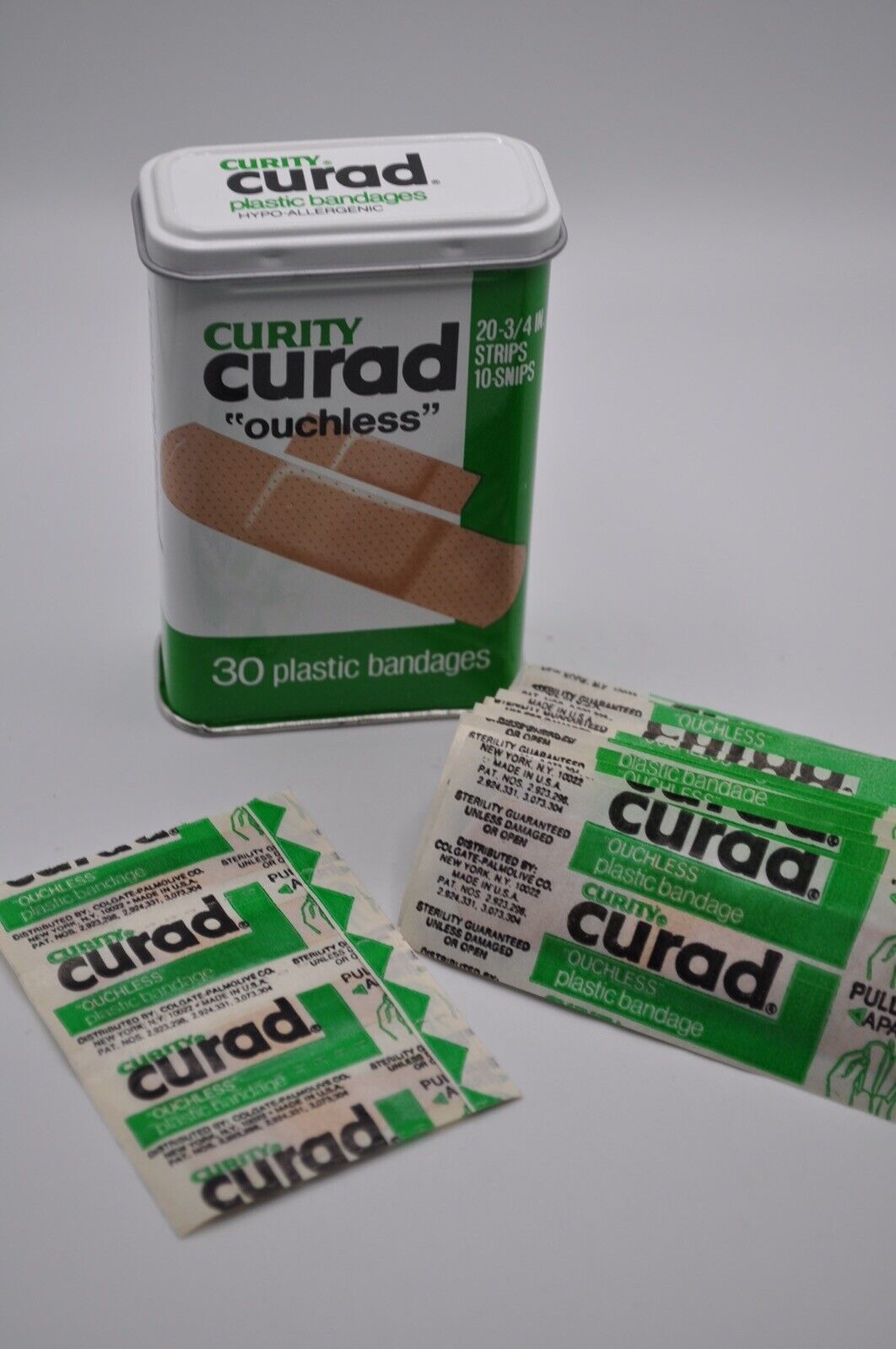 Vintage Curad Curity Box Metal Box with Plastic Bandages