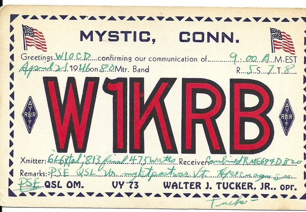 QSL  1946   Mystic CT    radio card