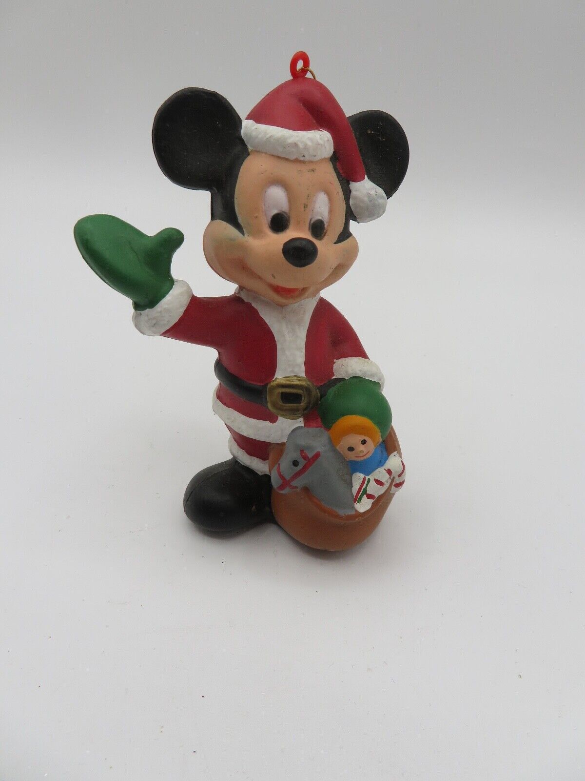 Vintage The Walt Disney Co. Mickey Mouse Santa Christmas Plastic Ornament 1980s