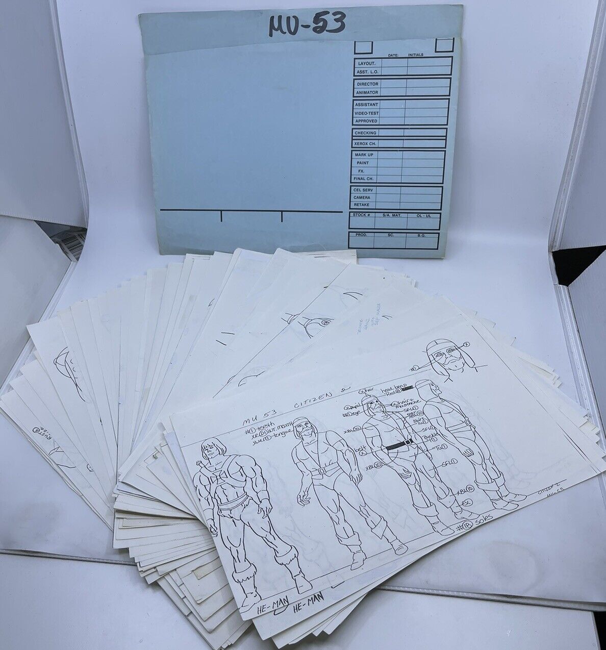 1983 He-man MOTU Ep 53 Filmation Production Art Character Model Lot Folder RARE