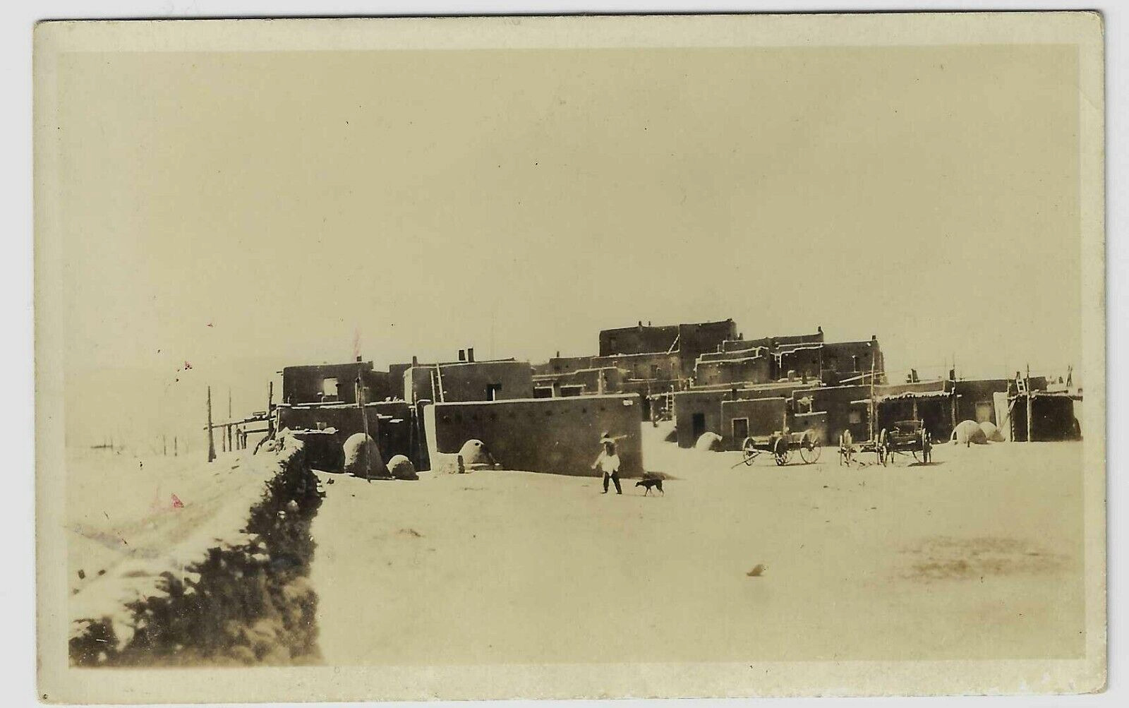 RP New Mexico Taos Indian Pueblo Winter Snow 1920s Postcard
