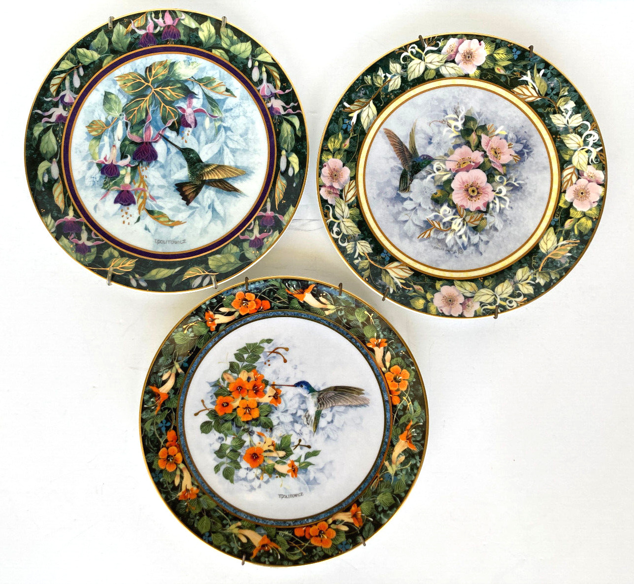Hummingbird Plates Violet Crowned & Berylline & Rivoli by Theresa P. Set of 3