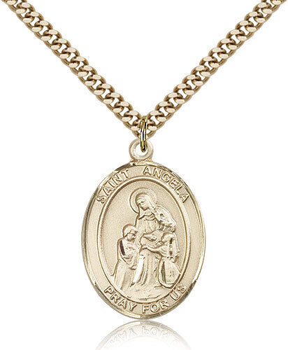 Saint Angela Merici Medal For Men - Gold Filled Necklace On 24 Chain - 30 Da...