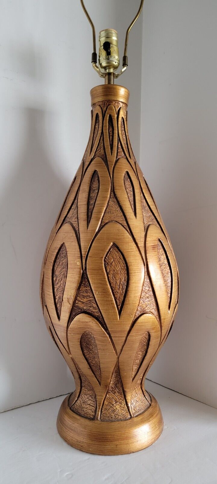 Vtg Mid Century Modern Copper Gold Ceramic Plaster Lg Table Lamp