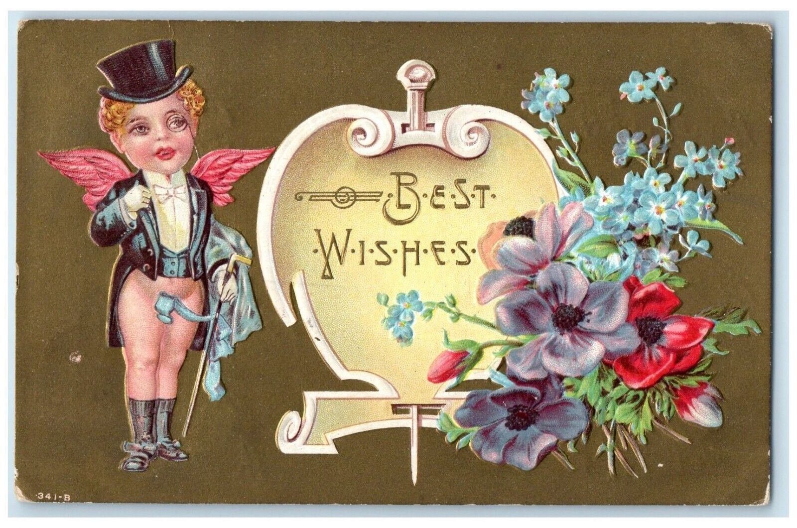 1909 Best Wishes Angel And Flowers Embossed Eyota Minnesota MN Antique Postcard