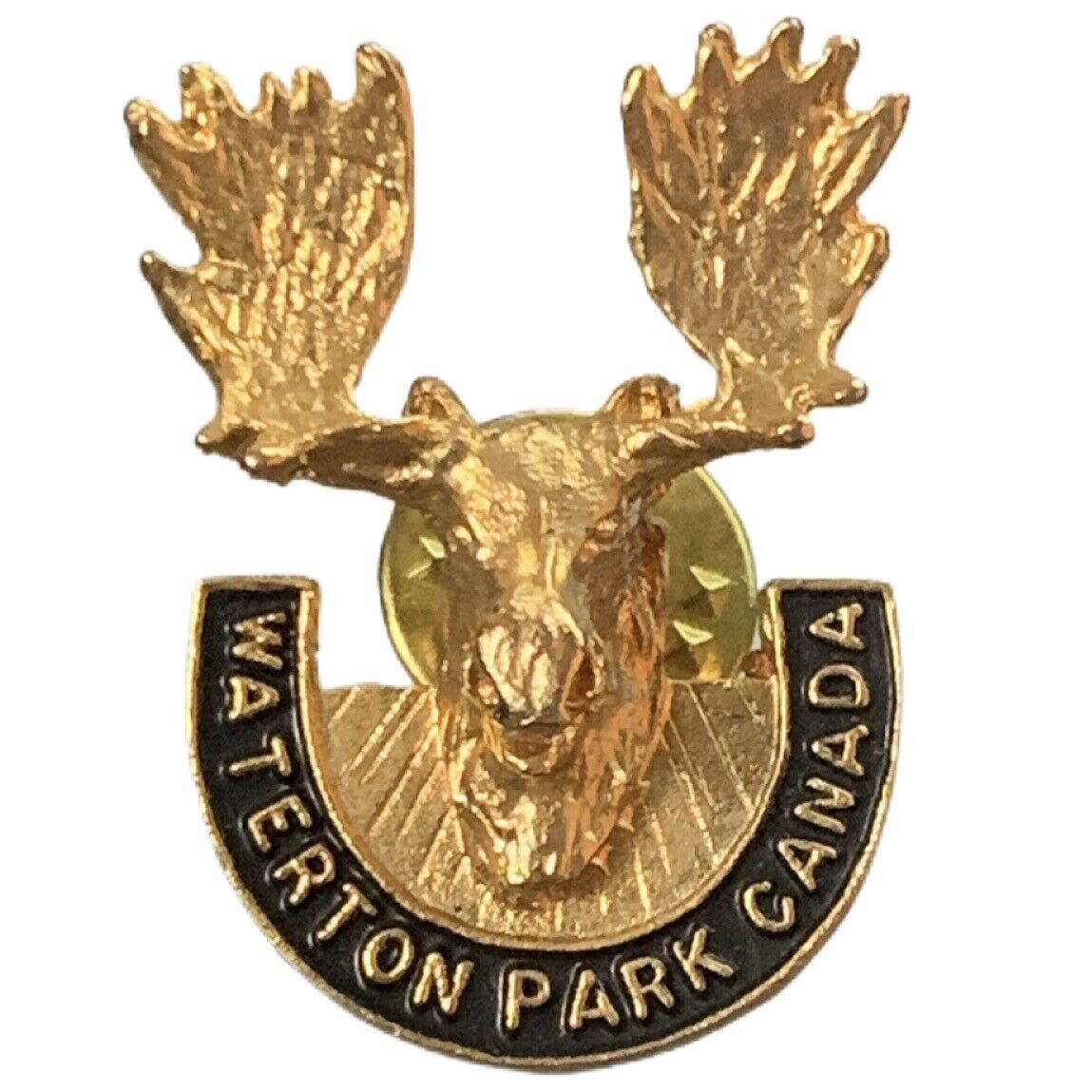 Vintage Waterton Park Canada Moose Head Gold Tone Travel Souvenir Pin