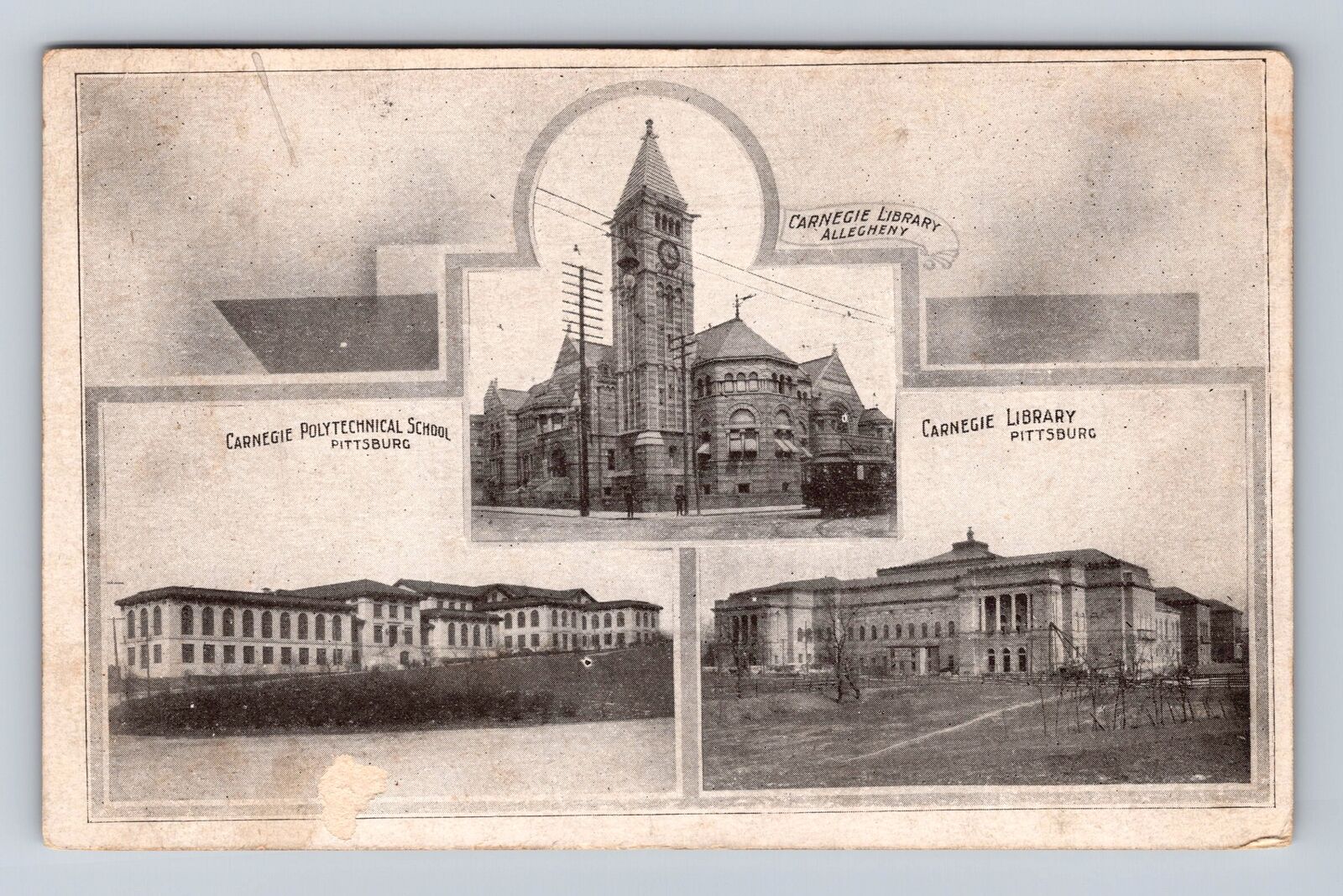 Pittsburg PA-Pennsylvania, Carnegie Library, Antique, Vintage Souvenir Postcard