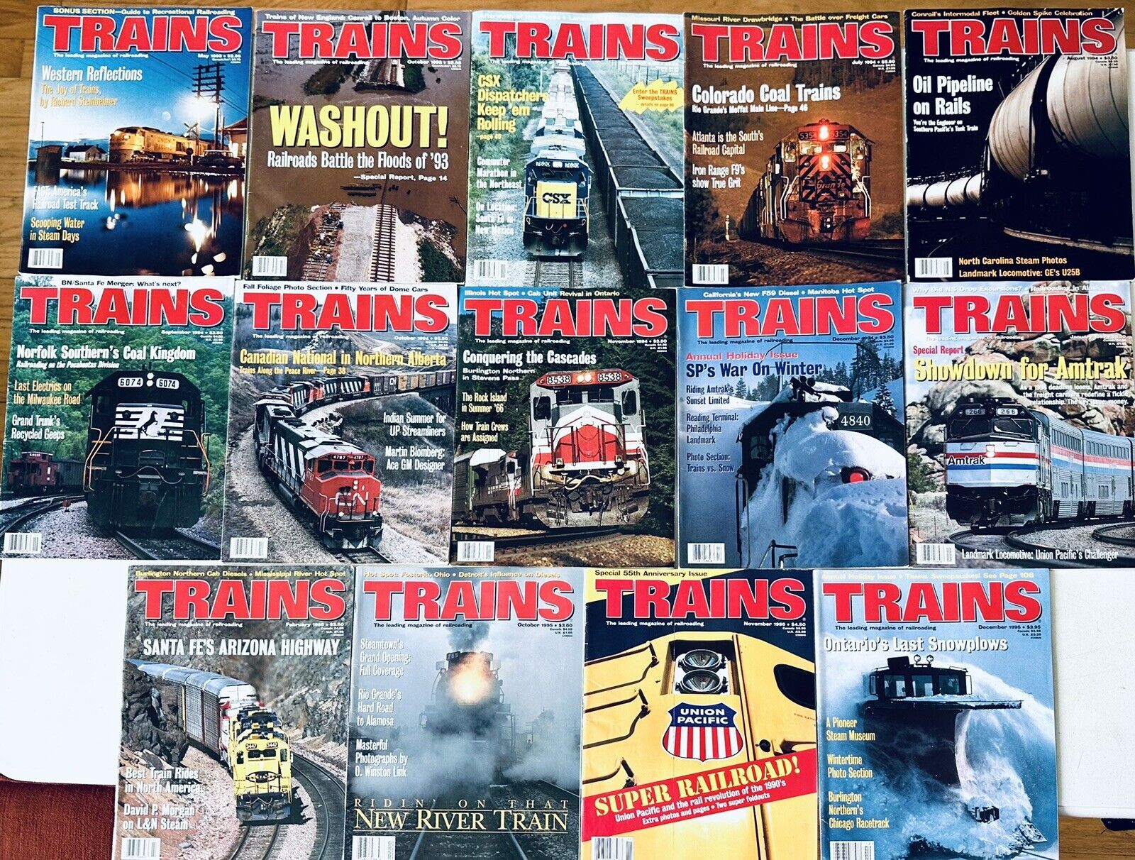 Lot Of 14 Vintage TRAINS Magazines (1993-1995)