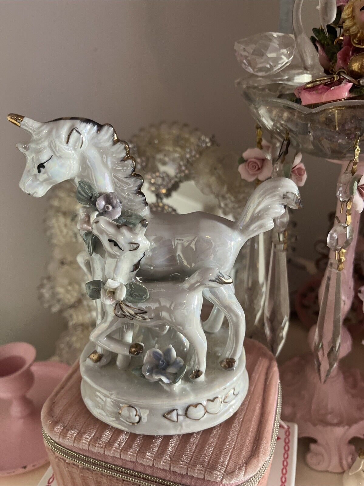 Gorgeous Vintage Pretty Floral Unicorn Kitsch Cute Ornament