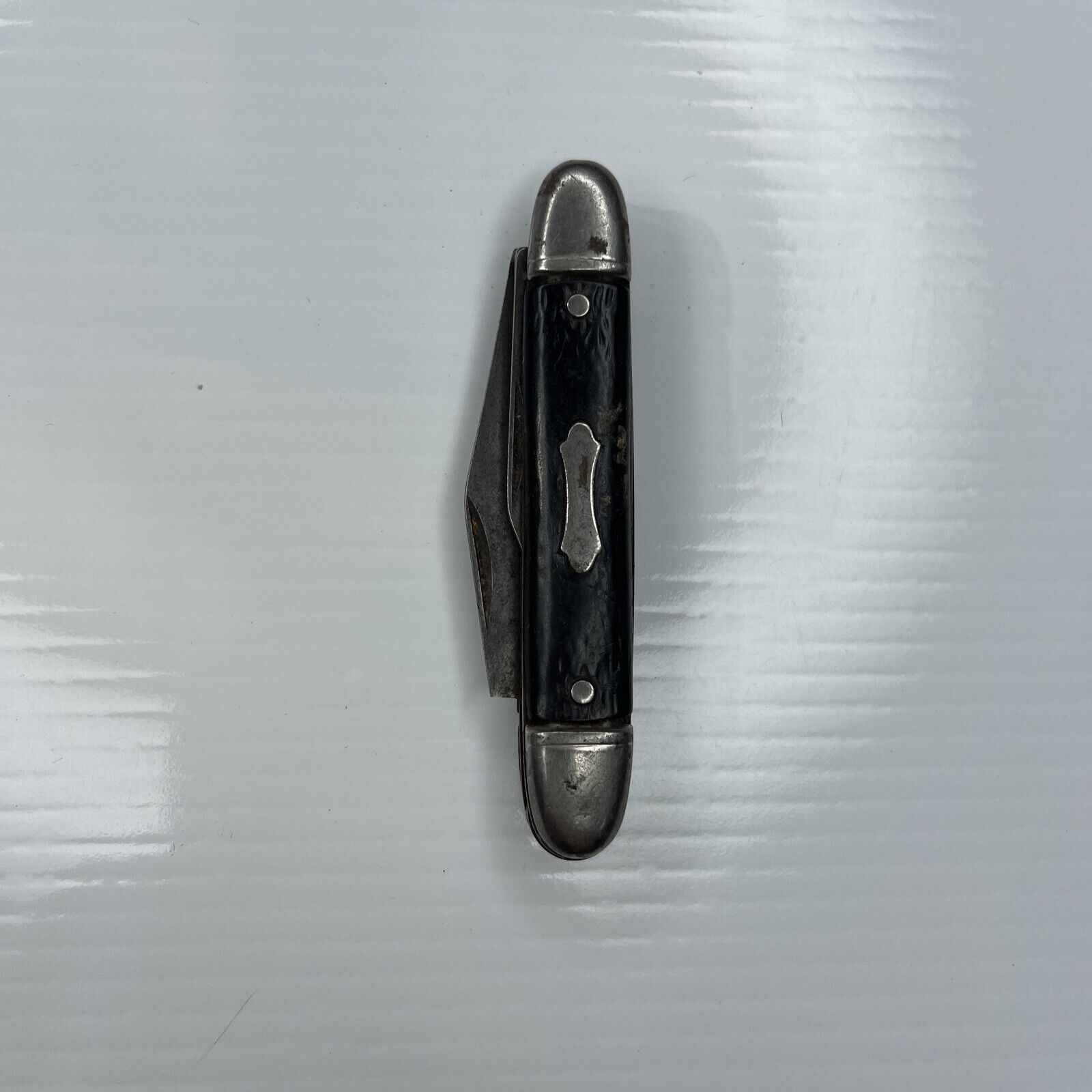 F IDEAL USA Silver Black Resin Vtg Retro Utility Folding Knife