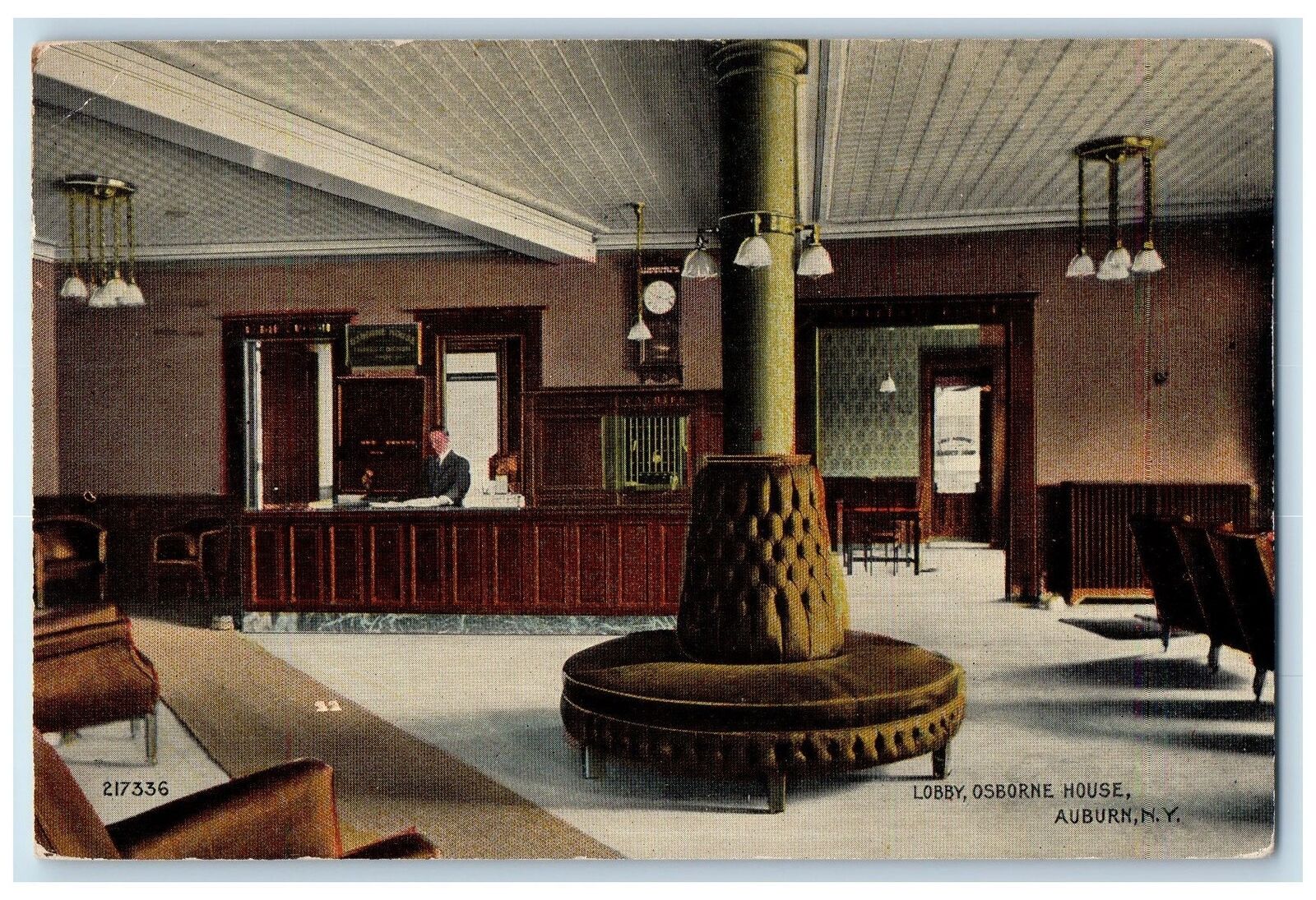 1922 Interior Lobby Osborne House Auburn New York NY Hotel Restaurant Postcard