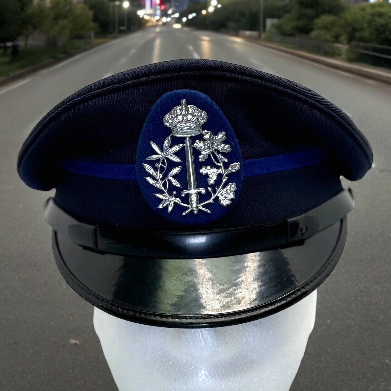 Vintage Belgian City Police Cap w/ Crown & Sword Obsolete Badge Blue size 57.5