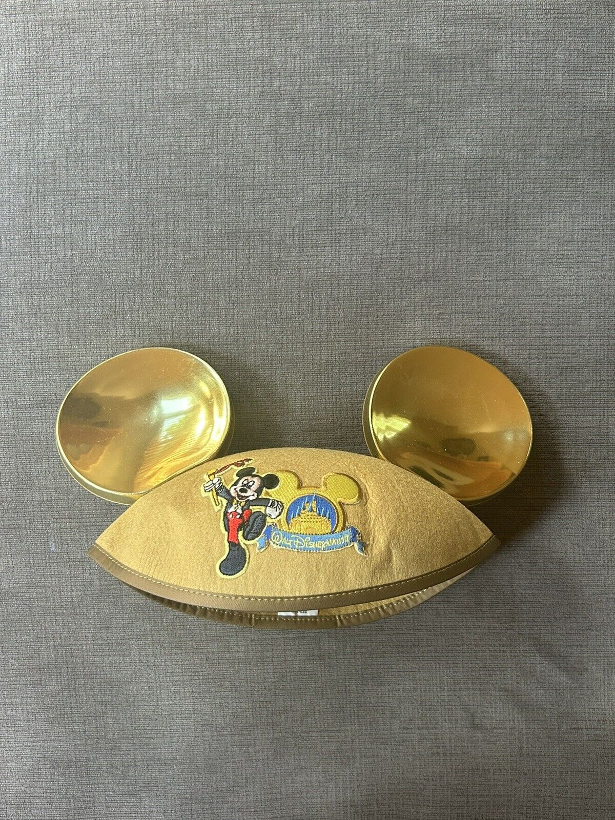 Vintage Walt Disney World Parks Gold Mickey Mouse Ears Hat Adult Size Golden