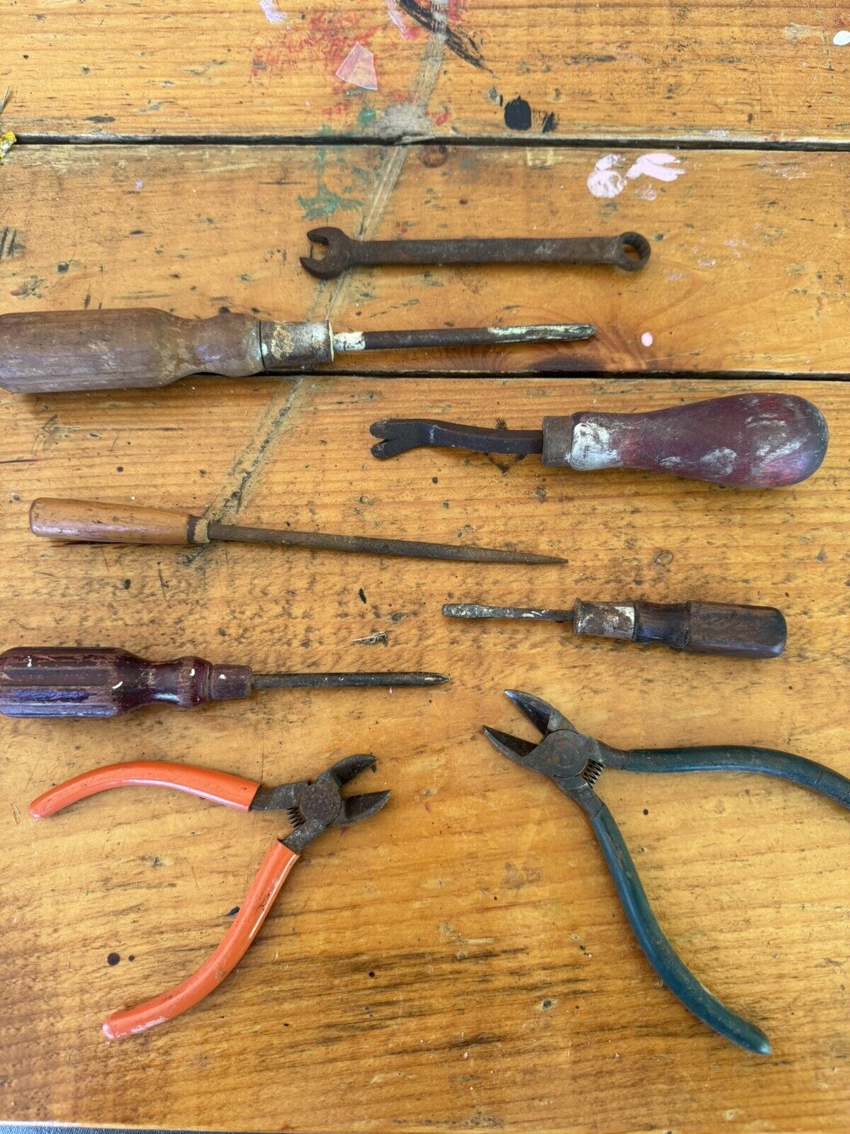 Vintage Wooden Handle Tool Lot Plus Bonus Cutters And Wrench Antique Collector