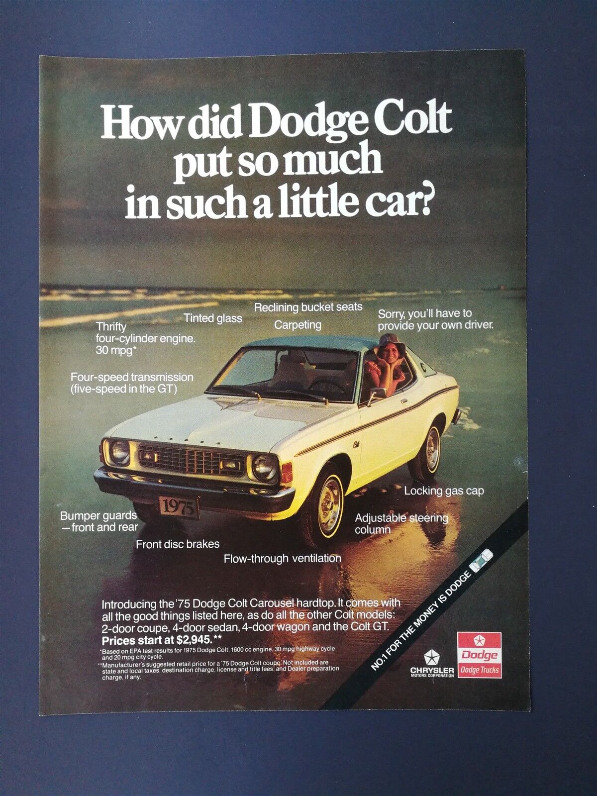 Vintage 1975 Dodge Colt Carousel Full Page Original Color Ad
