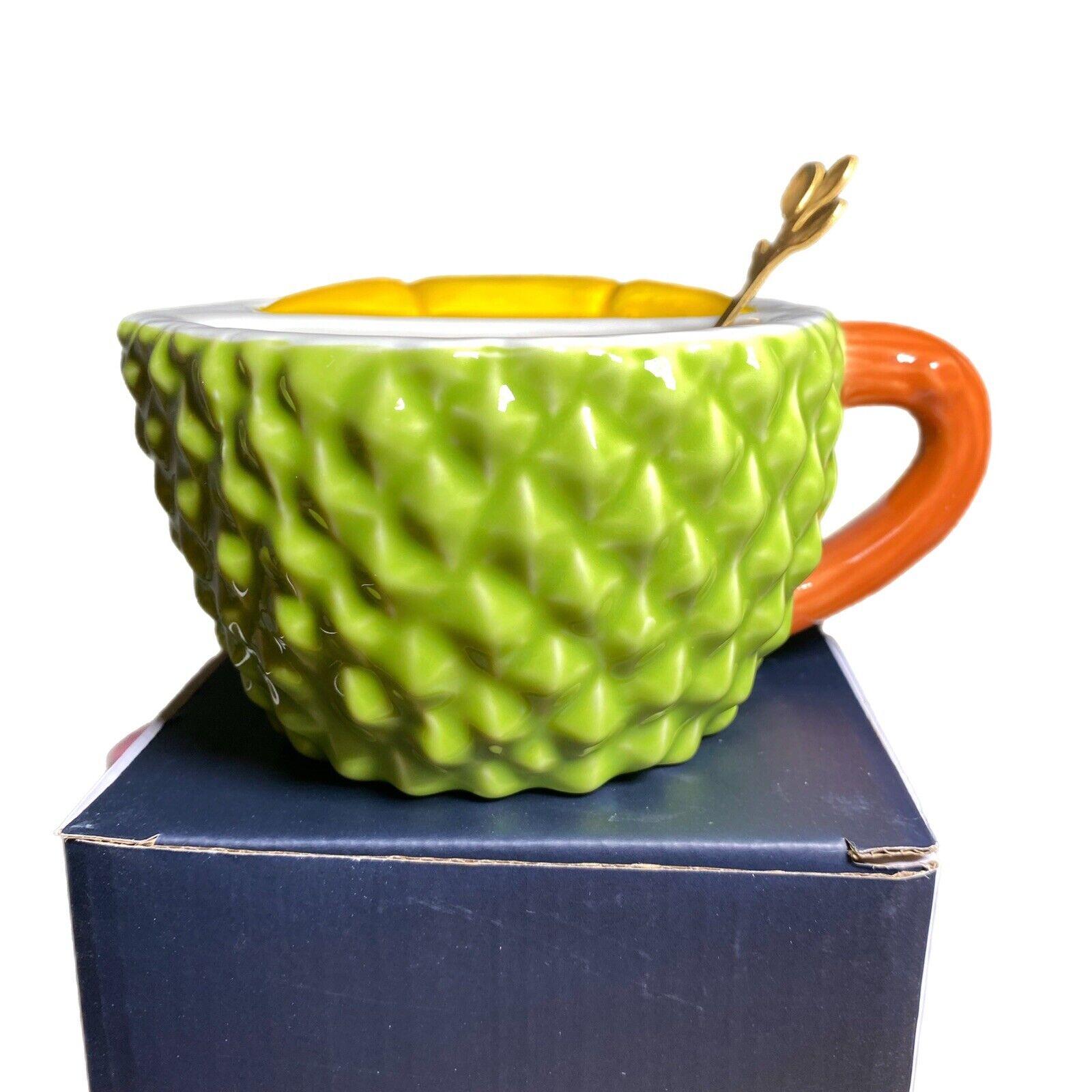 Green Durian Fruit Mug 13 Oz Ceramic Coffee Mug Tea Cup Handmade Gift W/spoon