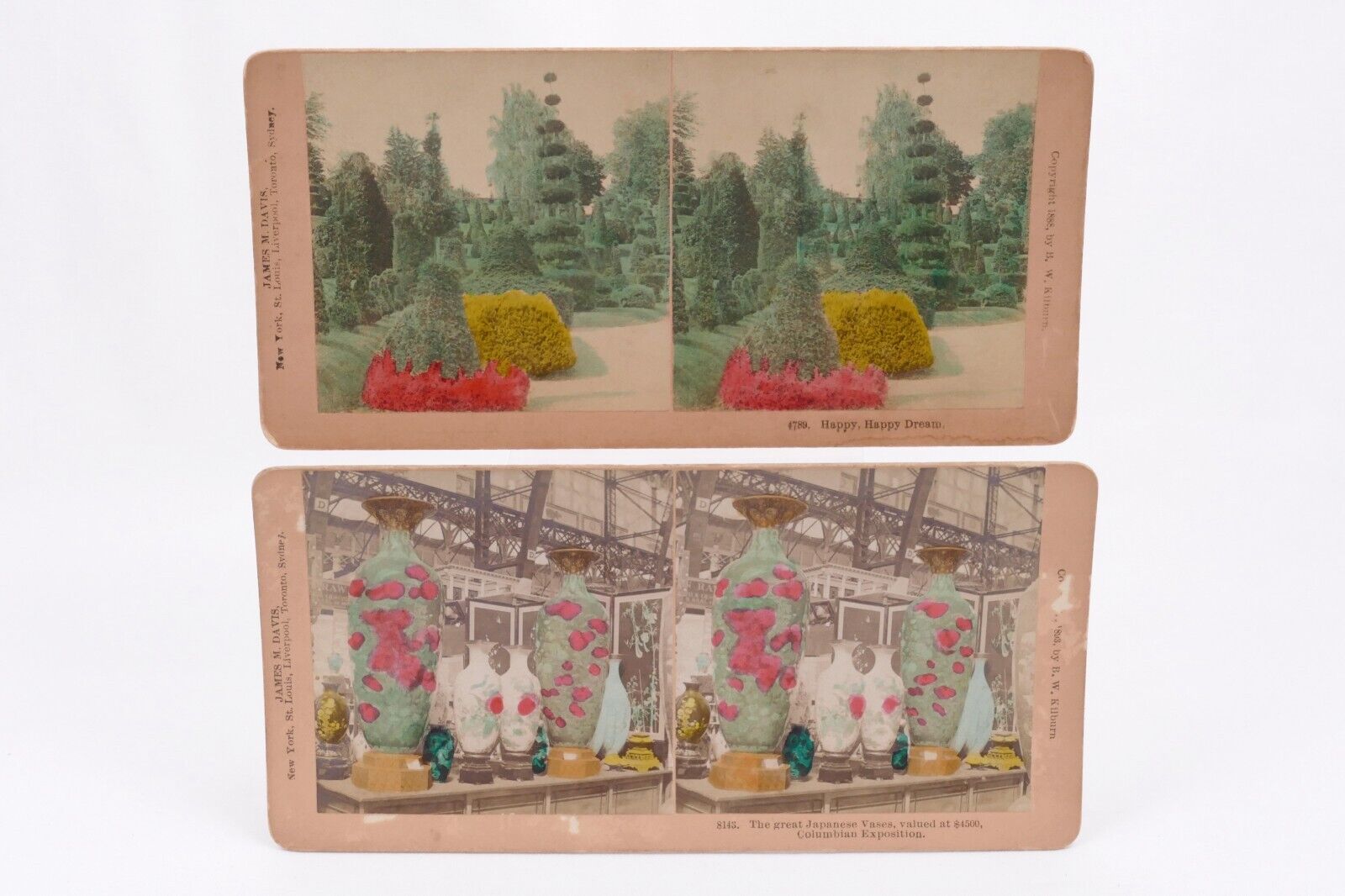 Lot of 2 Colorized Stereoviews Happy Dream & Japanese Vases at Columbian Expo