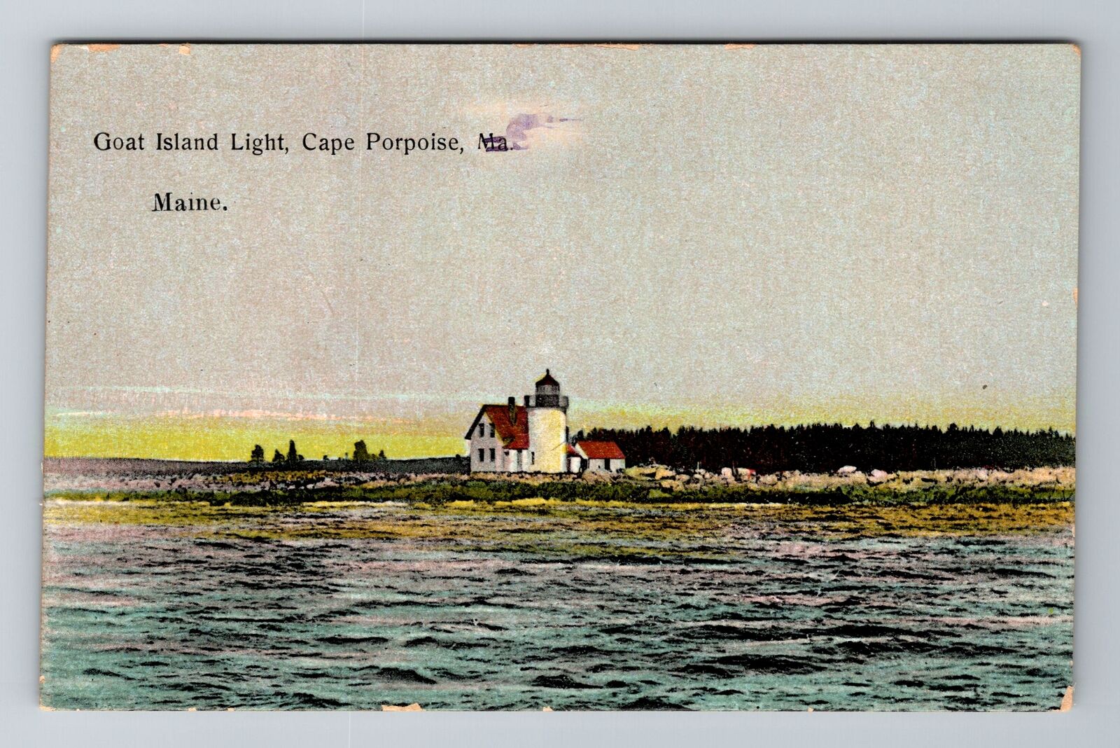 Cape Porpoise, ME-Maine, Goat Island Light House, Vintage Postcard